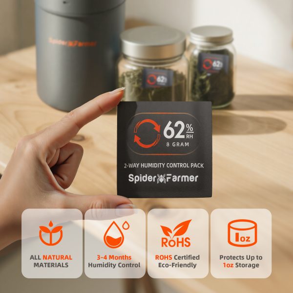 Pack de 10 sachets de contrôle d'humidité bidirectionnels 62% HR 8g Spider Farmer - Équilibre d'humidité pour les herbes