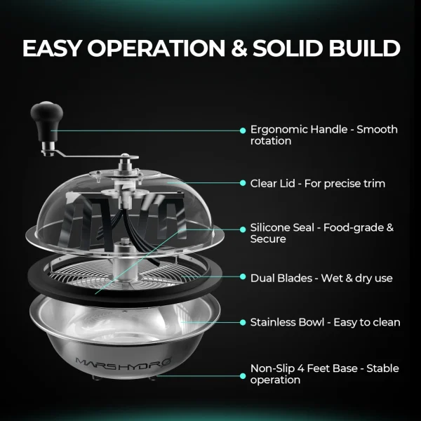 Bud Leaf Bowl Trimmer 13" - Défoliateur manuel Ø33cm à lames rotatives avec dôme transparent Mars Hydro