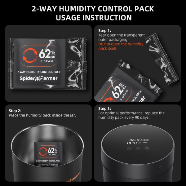 Auto-Cure Smart Jar de 2L Spider Farmer® | Pot de conservation sous vide avec couvercle intelligent pour conservation et affinage | Lot de 4 sachets bidirectionnels à 62% d'humidité
