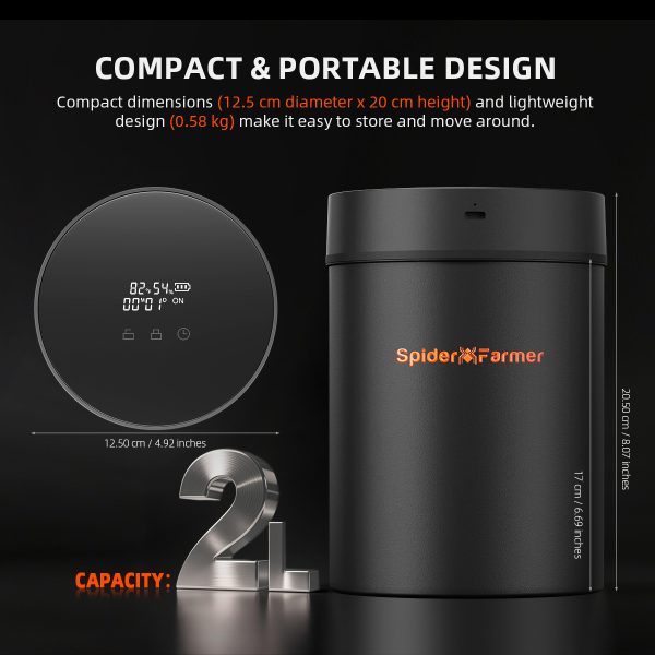 Auto-Cure Smart Jar de 2L Spider Farmer® | Pot de conservation sous vide avec couvercle intelligent pour conservation et affinage | Lot de 4 sachets bidirectionnels à 62% d'humidité
