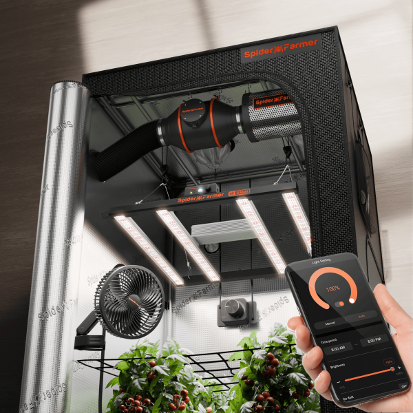 Kit Complet Spider Farmer G3000 300W - Tente de Culture 90x90x180cm - LED Spectre complet avec contrôle WiFi et Bluetooth - ventilateur ∅15cm - kit ventilation ∅100mm SPEED Controller SERIES