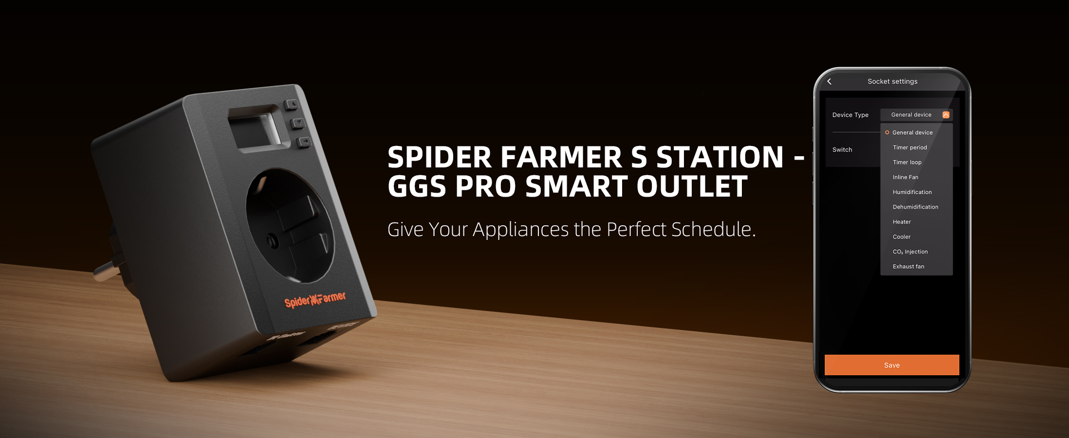 S-Station Spider Farmer - Prise intelligente Wi-Fi et Bluetooth 3680W 16A pour la culture en intérieur