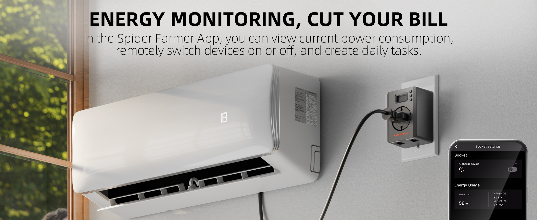 S-Station Spider Farmer - Prise intelligente Wi-Fi et Bluetooth 3680W 16A pour la culture en intérieur