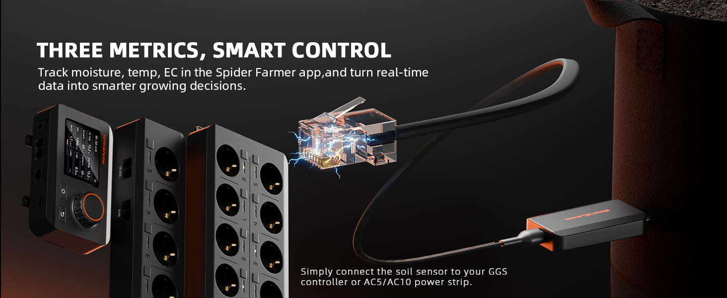 GGS Smart 3-en-1 Soil Sensor Pro Spider Farmer - Contrôle précis de l'irrigation goutte à goutte