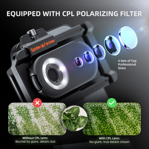 Loupe microscope grossissement X200 pour trichomes Spider Farmer – Objectif pour smartphone avec LED et UV