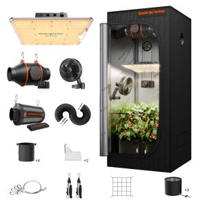 Kit Complet Spider Farmer SF1000 100W - Tente de Culture 70x70x160cm - LED Samsung 301H EVO Spectre complet - ventilateur ∅15cm - kit ventilation ∅100mm SPEED Controller SERIES