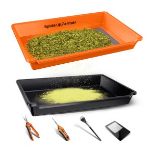 Plateau de Trim 2-en-1 Spider Farmer - 150 microns 100 mesh | 2 ciseaux d'élagage - carte loupe grossissement x3 - Accessoires de culture et de récolte