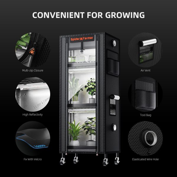 Étagère de culture 4 niveaux 40x30x120cm Spider Farmer - éclairage horticole LED 54W - Tente 1680D - Idéal pour germination et bouturage