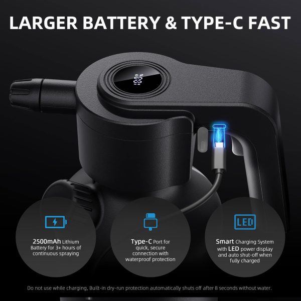Pulvérisateur électrique 2L Spider Farmer® - Rechargement rapide (type C), vaporisateur automatique One-Touch avec tasse à mesurer pour l'arrosage intérieur et extérieur du jardin