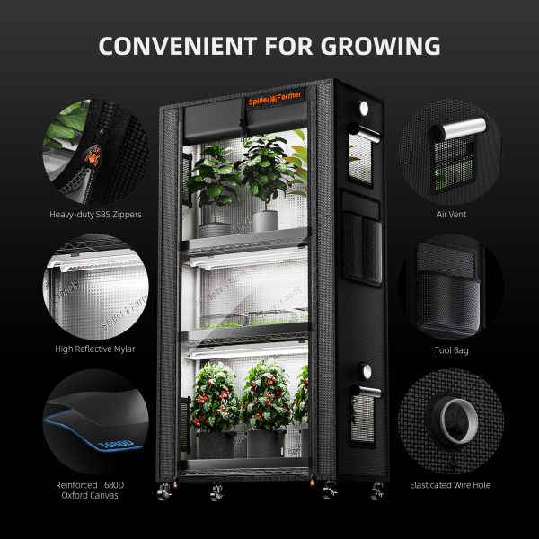 Étagère de culture 4 niveaux 70x35x150cm Spider Farmer - éclairage horticole LED 108W - Tente 1680D - Idéal pour germination et bouturage
