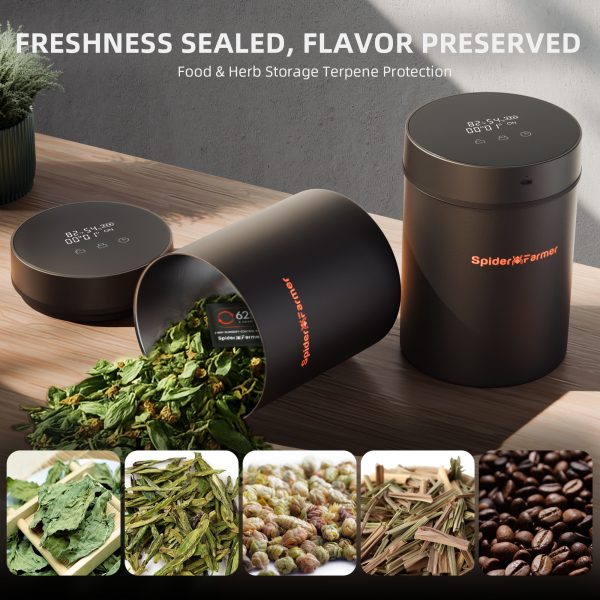 Auto-Cure Smart Jar de 2L Spider Farmer® | Pot de conservation sous vide avec couvercle intelligent pour conservation et affinage | Lot de 4 sachets bidirectionnels à 62% d'humidité