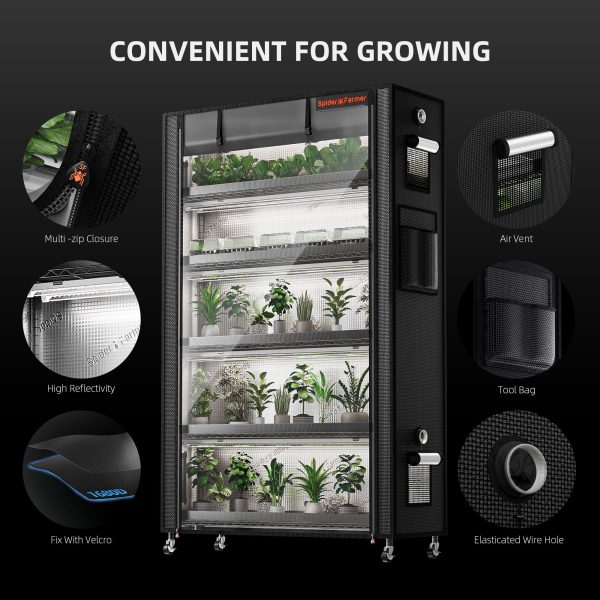 Étagère de culture 6 niveaux 110x40x180cm Spider Farmer - éclairage horticole LED 220W - Tente 1680D - Idéal pour germination et bouturage