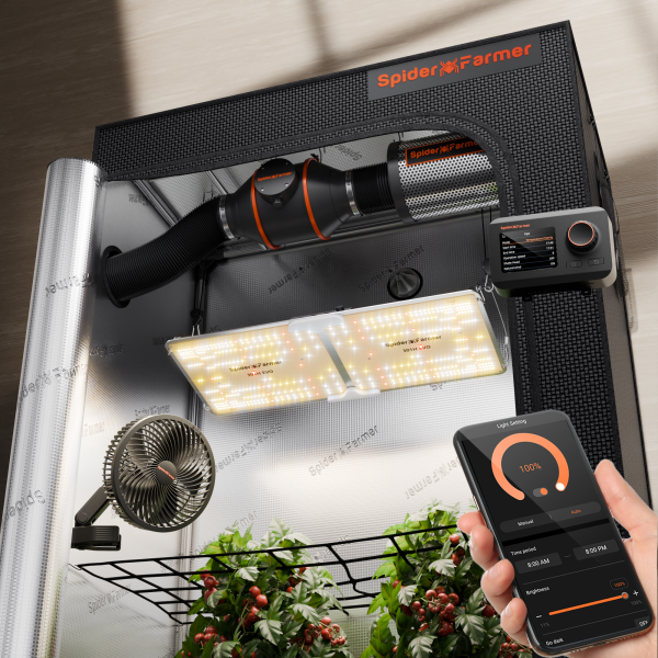 Spider Farmer SF2000 200W Complete Kit - Grow Tent 120x60x180cm - Samsung 301H EVO Full Spectrum LED - ∅15cm Fan -  100mm ventilation kit with GGS Controller SERIES