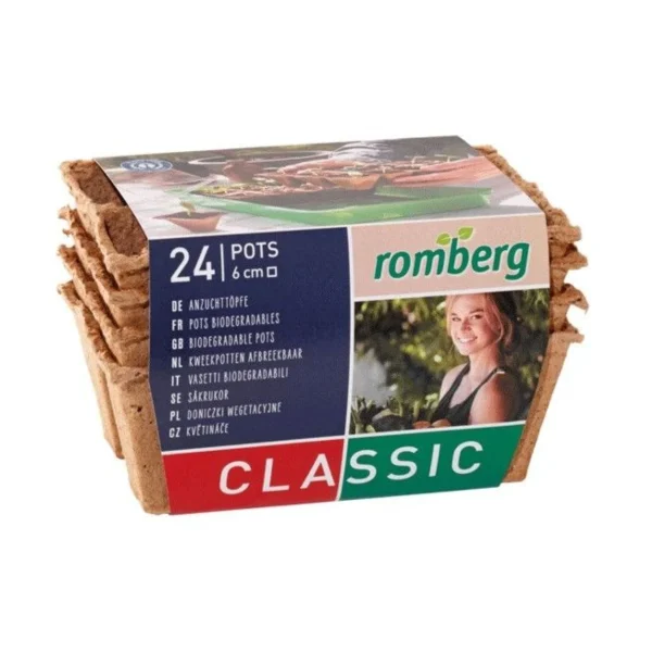 4 Plaques de 6 Pots carrés en fibre de coco 6cm (24 pots) - Romberg