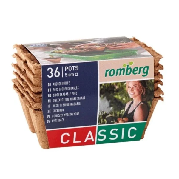 6 Plaques de 6 Pots carrés en fibre de coco 5cm (36 pots) - Romberg