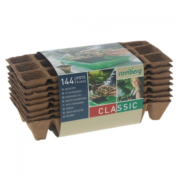 8 Plaques de 18 Pots carrés en fibre de coco 5cm (144 pots) - Romberg