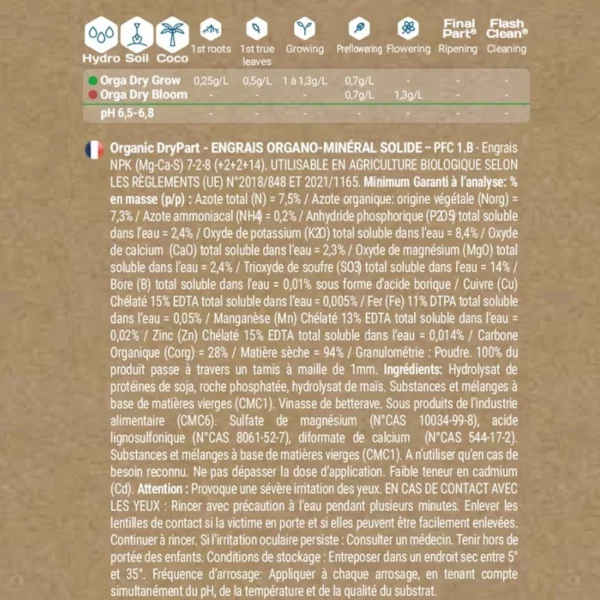 Organic DryPart Grow - Engrais de croissance en poudre - Terra Aquatica
