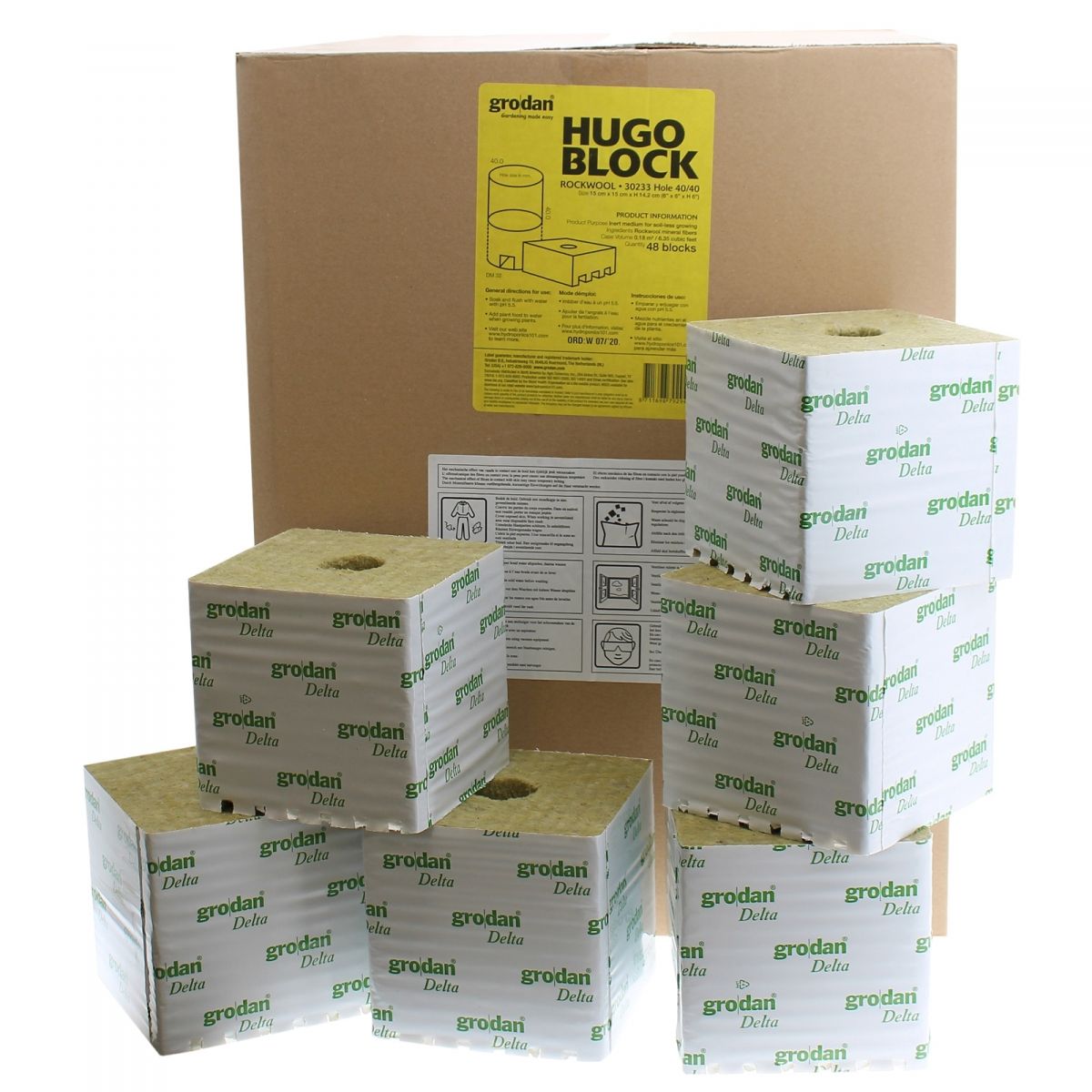 ALR15P Cubes de laine de roche - 150x150x142mm - 40/40 - Carton de 48 pièces - Grodan DELTA